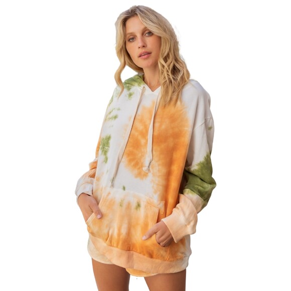 POL oversized boxy tie dye hoodie orange green size small - Picture 6 of 9